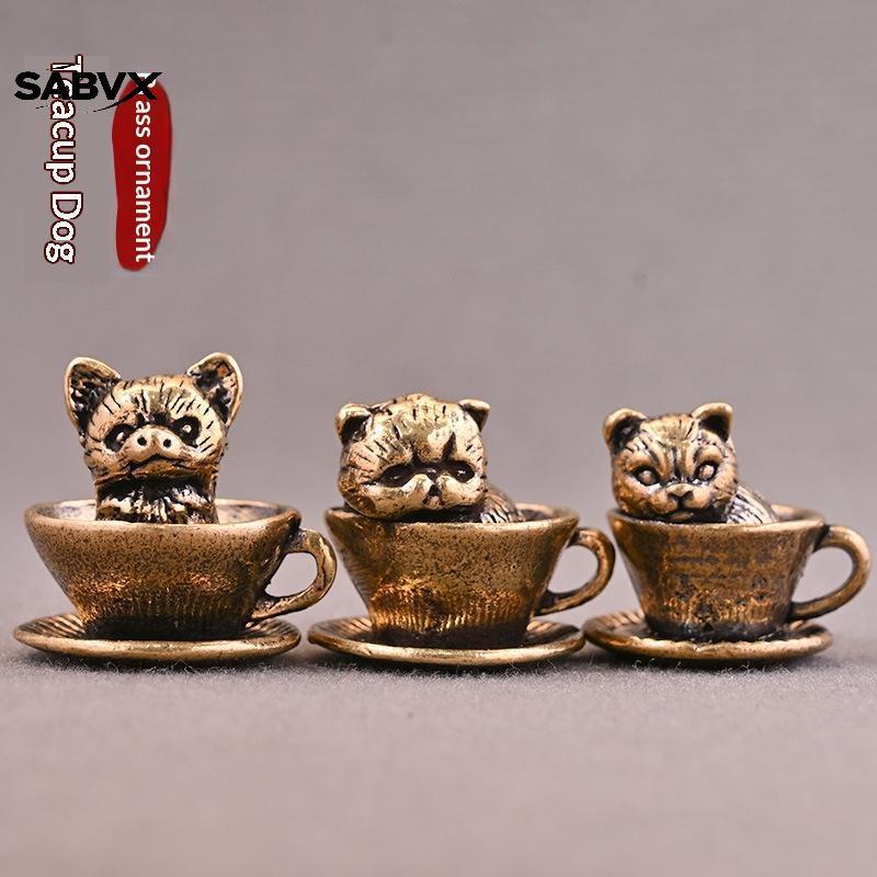 SABVX Latão Xícara De Chá Cão Pingente Vintage Antigo Acabamento Novo Estilo Chinês 1 Pçs Saco Portátil Charme Para Uso 