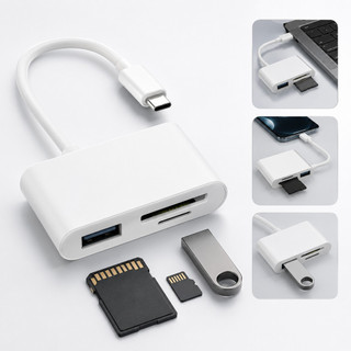 Adaptador Leitor de Cartão Tipo C 3 em 1 USB OTG SD MicroSD
