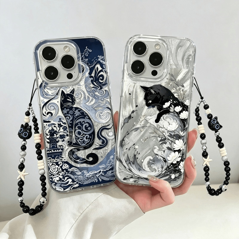 Capa De Gato Com Flores Totem Azul Para Samsung Galaxy A57 A37 A17 A27 A07 A06 A56 A55 A54 A25 A36 A35 A26 A04E A13 A15 