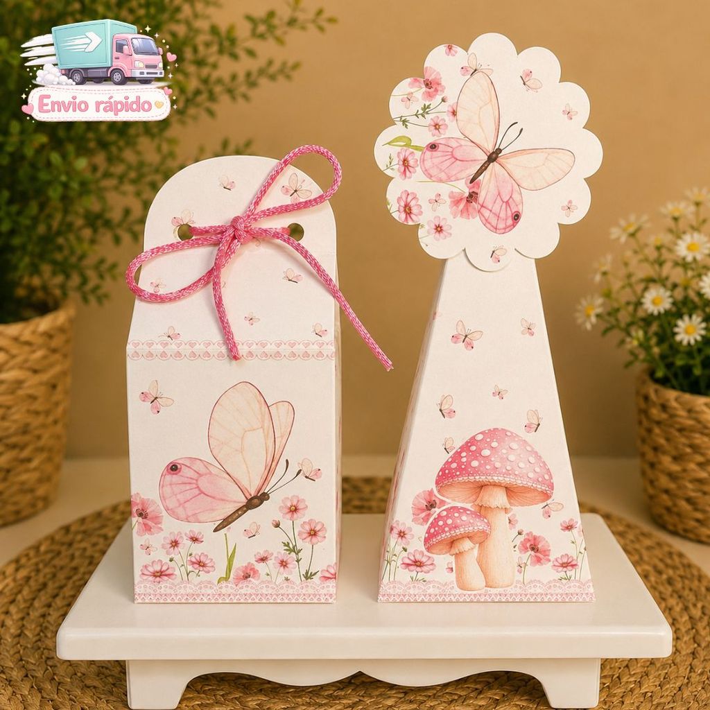 Caixinhas milk e piramidê  JARDIM DAS BORBOLETAS ROSA Lembrancinha Para Festa decoração aniversário- pegue e monte
