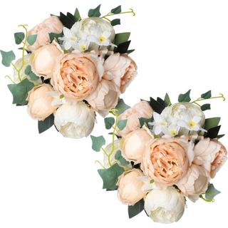 Shengyuan 2 Pacotes de Flores Artificiais de Peônia, Peônias de Seda em Tom Creme Champanhe, Arranjos de Buquês de Flore