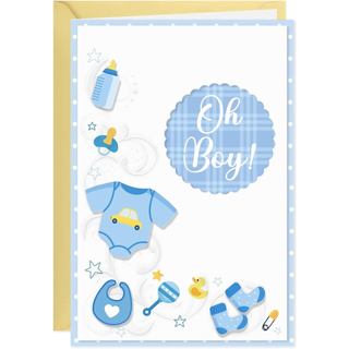 D24TIME Cartão 3D para Bebê Menino - Cartão Azul para Chá de Bebê para Menino, Boas-Vindas aos Recém-Nascidos, Parabéns 