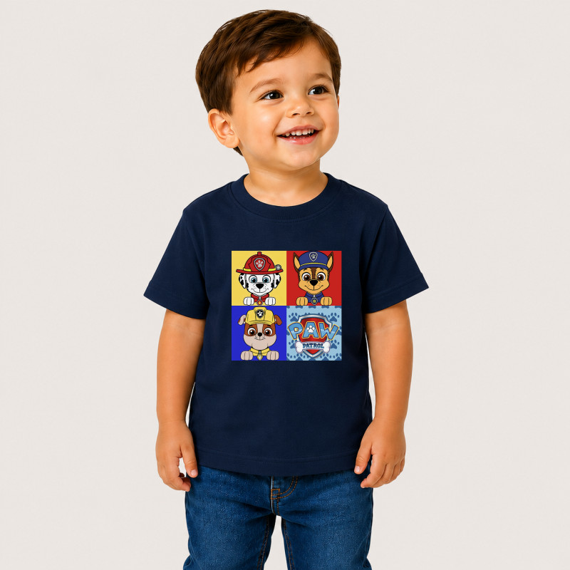 Camiseta Patrulha Canina Infantil Menino e Menina Algodão, Camiseta Infantil Paw Patrol Marshall Chase Rubble