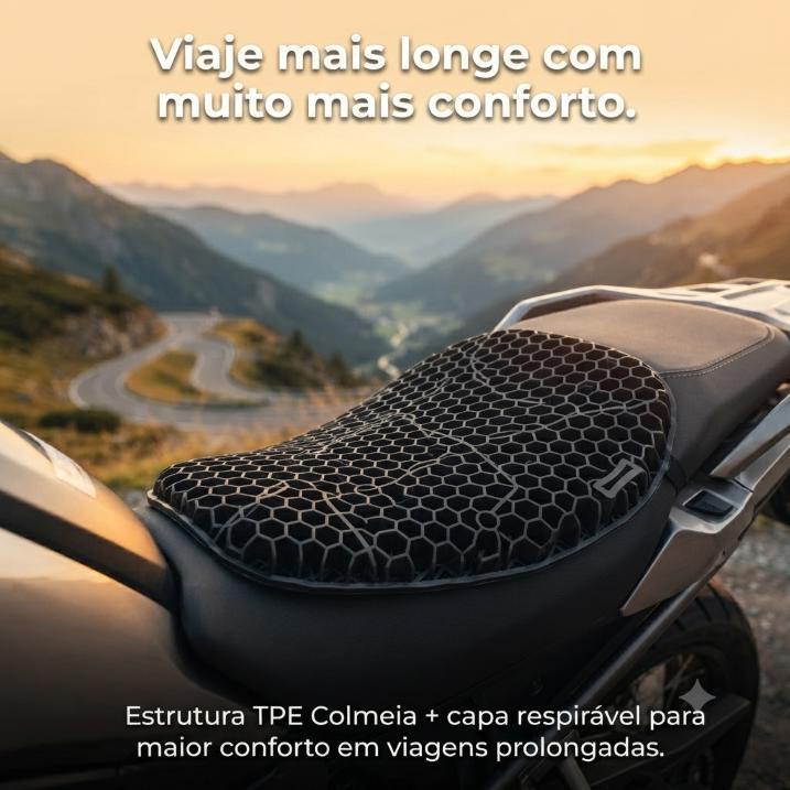 Almofada Banco Moto Gel TPE Colmeia 36x37 Viagem Conforto — imagem 2 de 2
