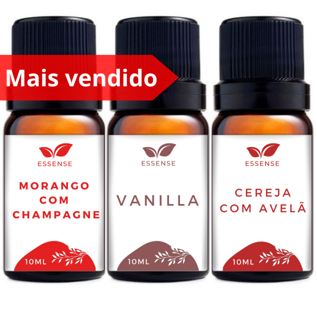 3 Essências Morango com Champagne Vanilla Cereja com Avelã 10ml Difusor Umidificador Óleo Essencial