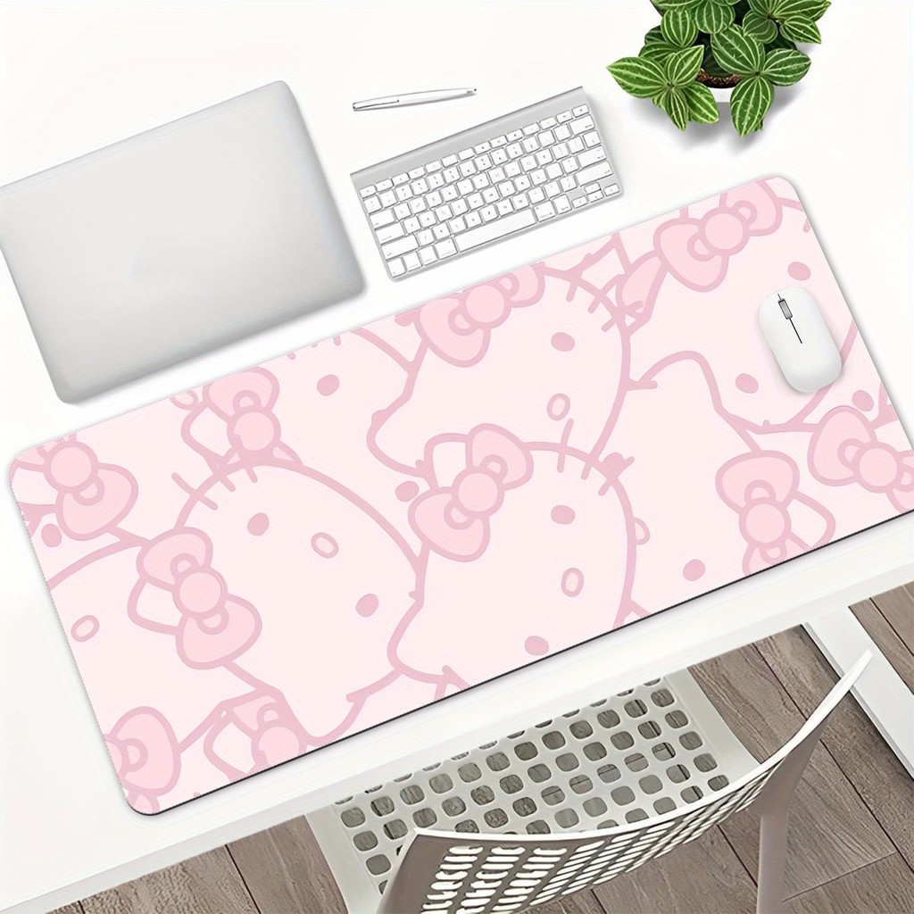 Mousepad 80x30 e 90x40 Extra Grande Hello Kitty Rosa Aesthetic | Desk Mat Estilo Kawaii para Mesa de Setup Gamer