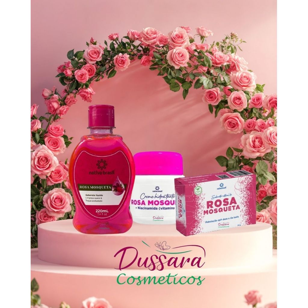 Kit - Sabonete Liquido + Pomada + Sabonete Barra Rosa Mosqueta Nativa Brasil