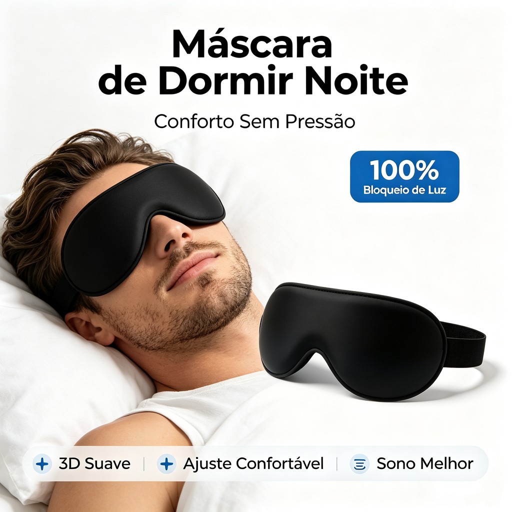 Máscara de sono 3D confortável, 100% antirreflexo, sem pressão para noite