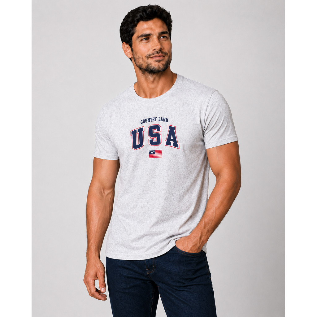 Camiseta Masculina Gola Redonda Lisa Estampada Bordada Country Casual Dia a Dia Festa Presente
