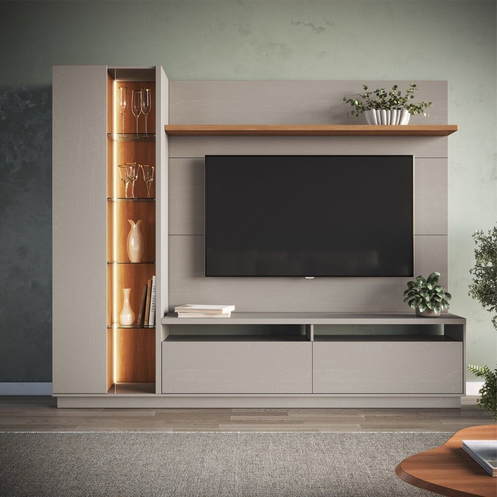 Estante para TV e Home Theater até 65 Polegadas com LED 220CMX183CM Cinza Fumê/Freijó Fumê/Freijó