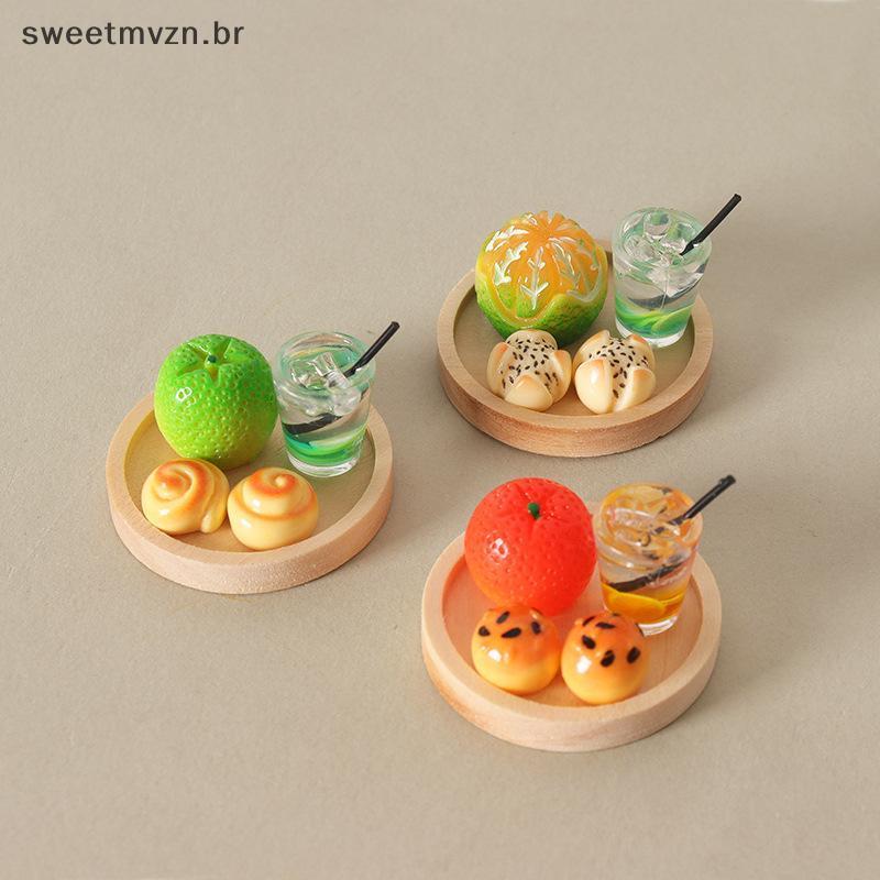 sweetmvzn 5 Peças Em Miniatura Comida E Brincar Ornamento Casa De Bonecas Sumilação Mini Pão Dim Sum Bebida Com Prato De