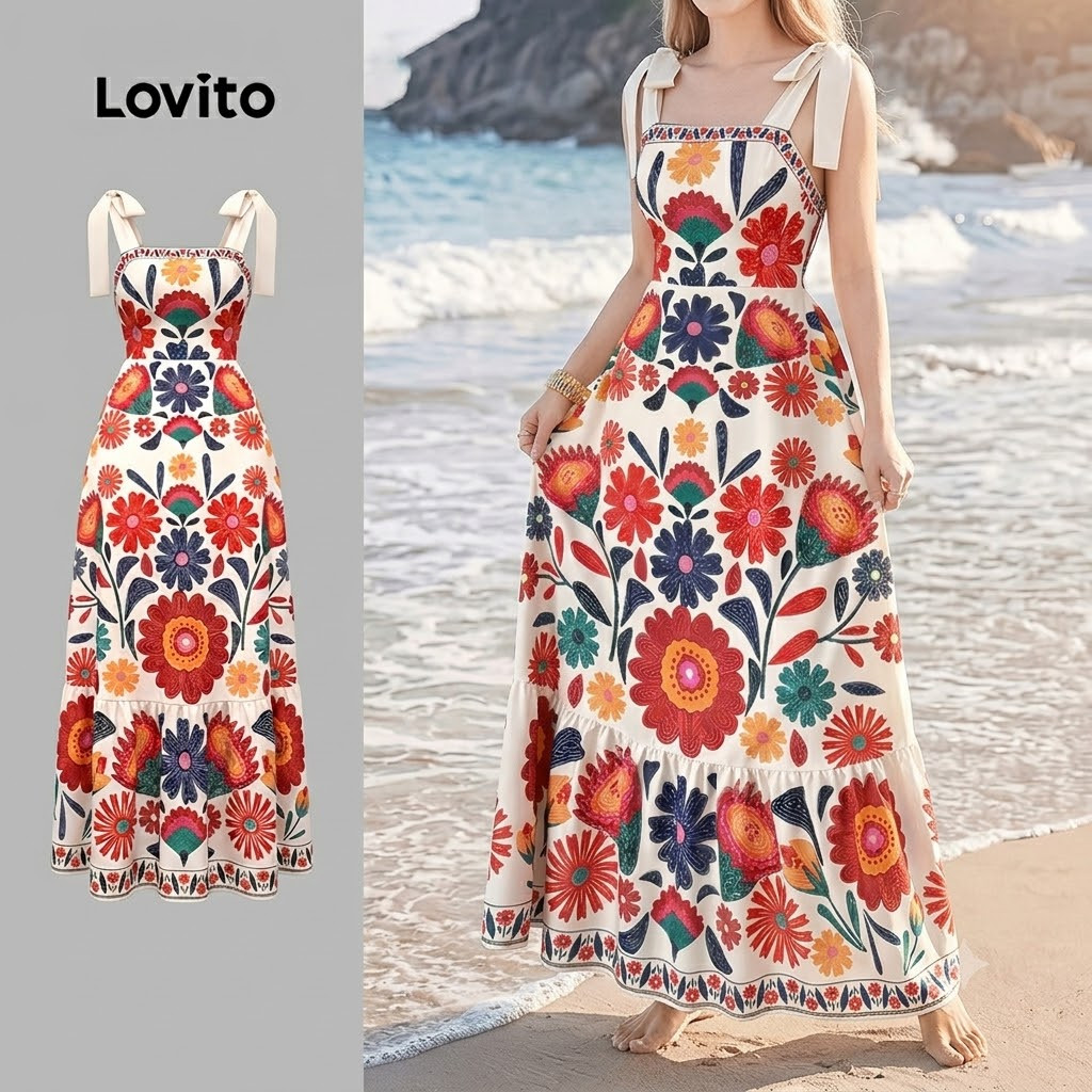 Lovito Padrão de Vestido de Primavera/verão Estilo Resort para Mulheres LK7ED238