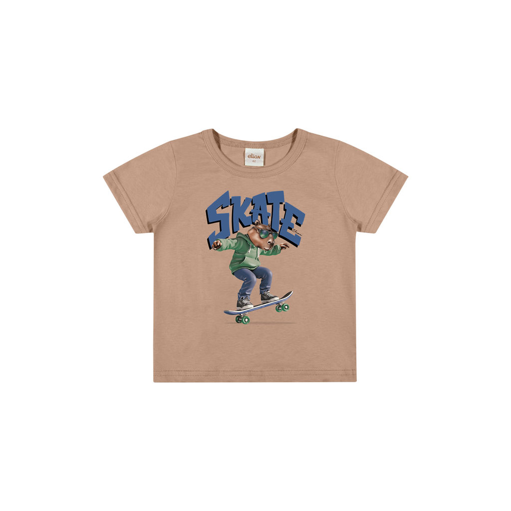 Camiseta Infantil Menino Estampa Skate Elian Marrom