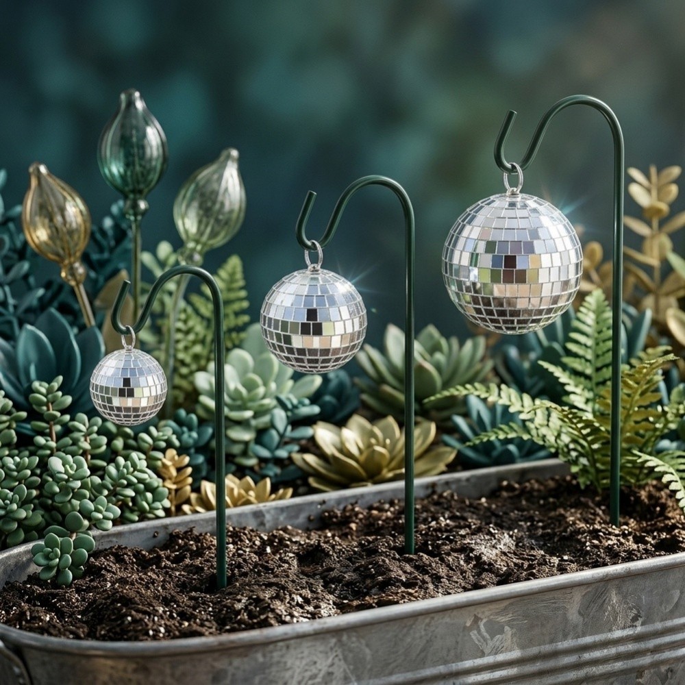 Estaca De Jardim De Bola De Discoteca Solar Prateada Para Iluminação Noturna E Destaque De Paisagem