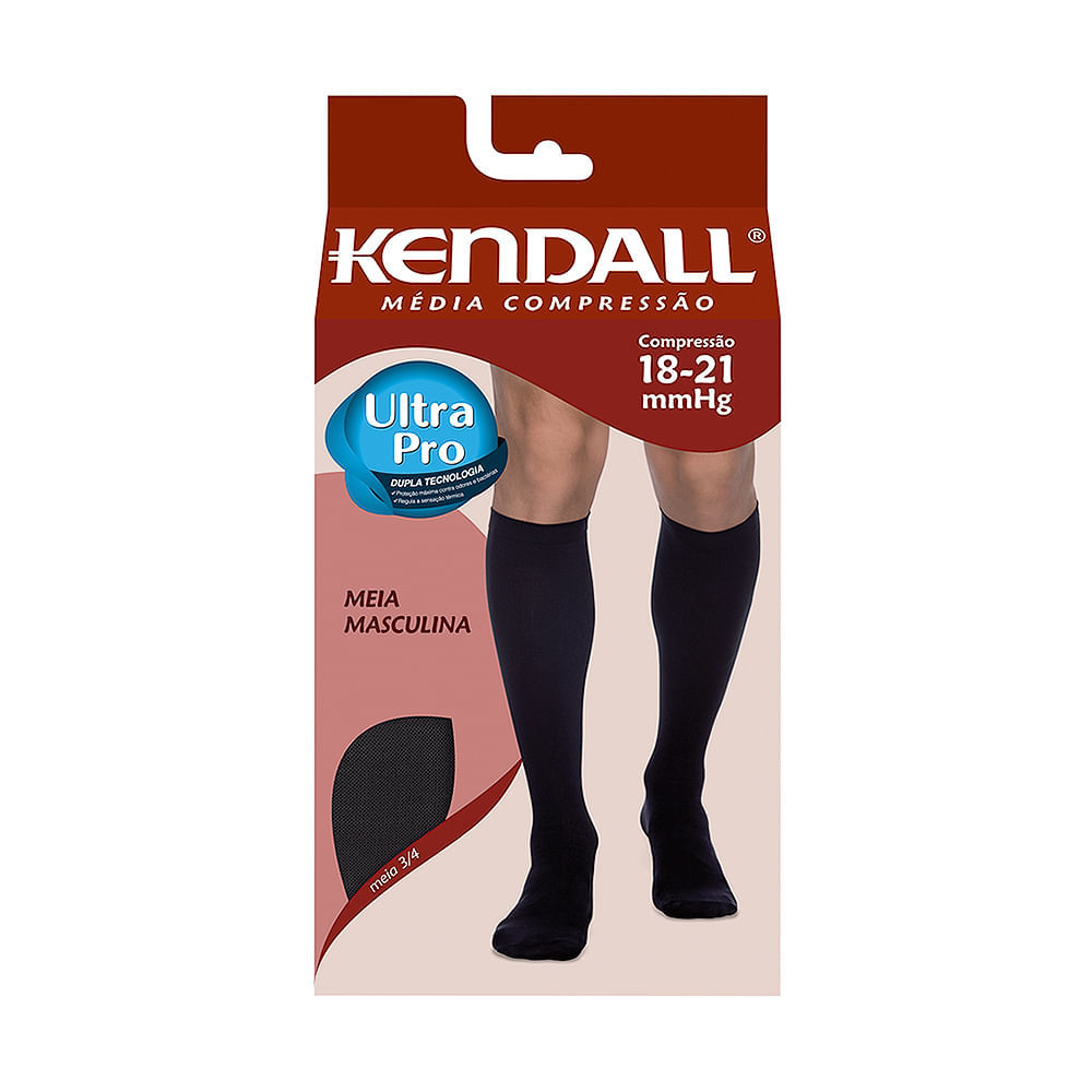 Meia Panturrilha (3/4) Kendall Masculina Média Compressão (18-21mmHg) Cor Preto Tamanho M Ponteira Fechada