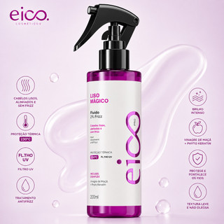 Protetor Termico Cabelo Eico Pro Liso Mágico 200ml Anti Frizz Spray de Cabelo Leave in Protetor Térmico