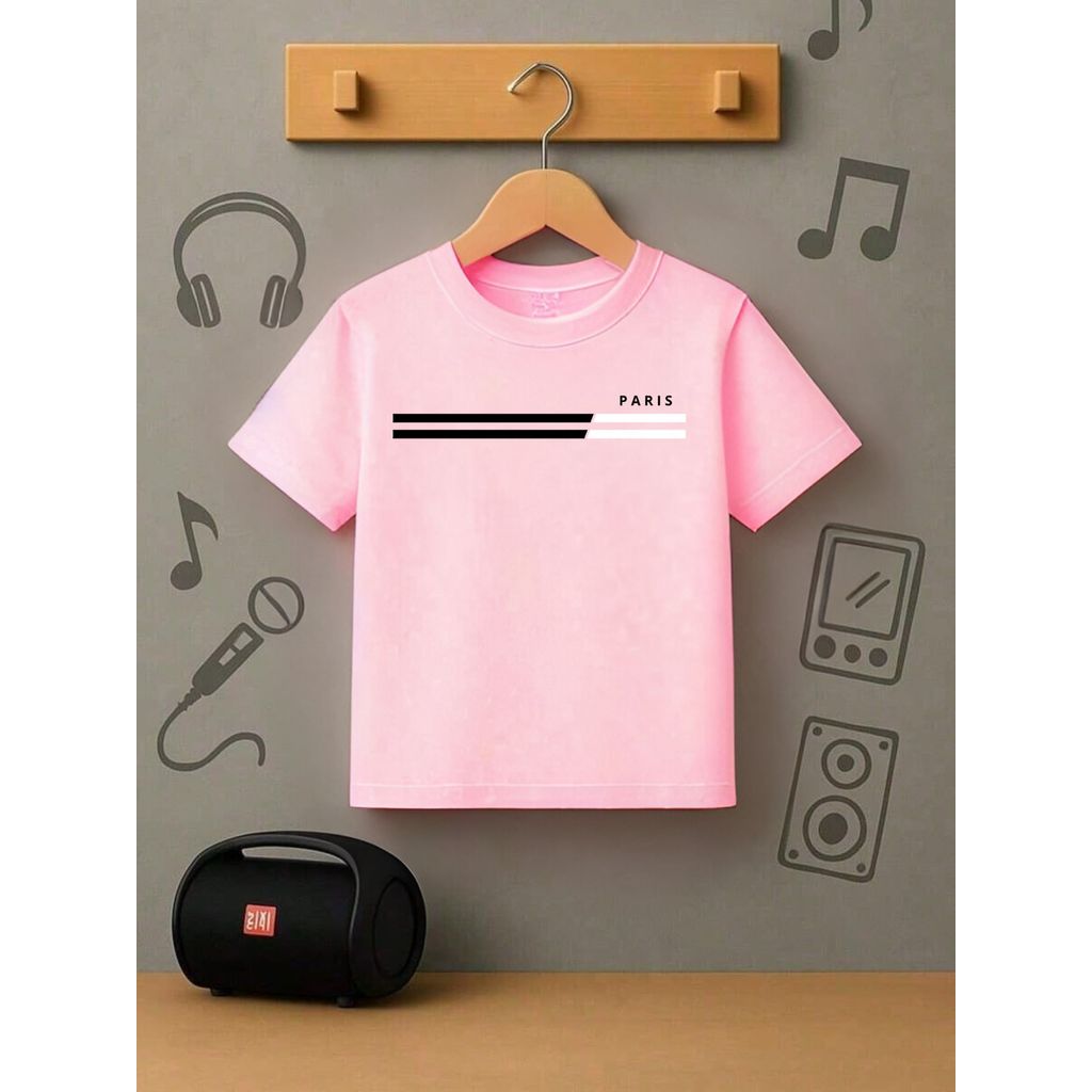 Camiseta Infantil Para Meninos =e Meninas Camisa 100% Algodão Para Crianças Estampa Paris Faixa