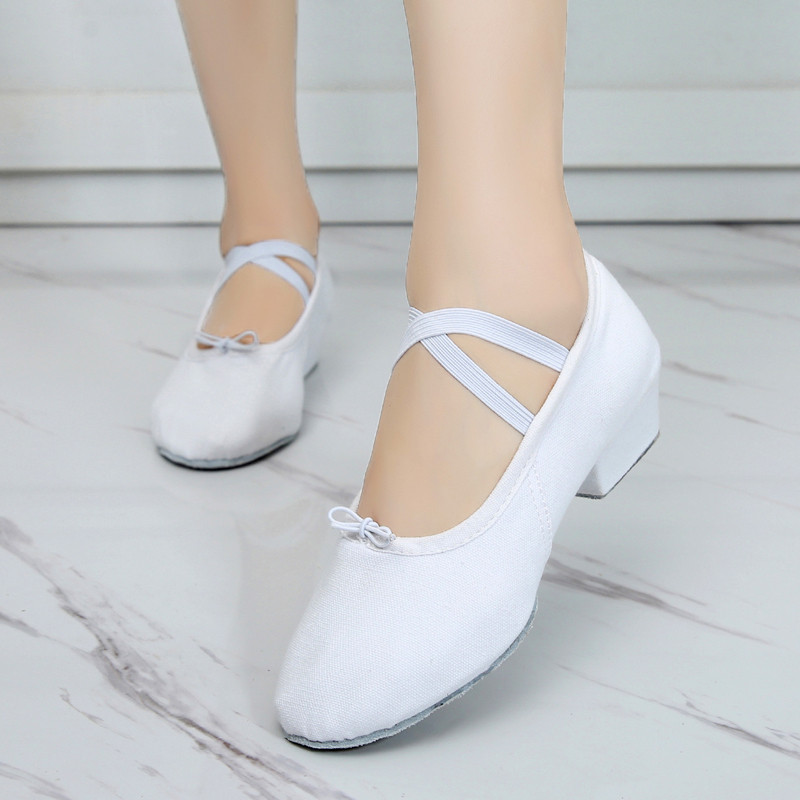 Sapatos de dança brancos lona sapatos de balé de sola macia sapatos de dança sapatos de prática feminino adulto dança ét
