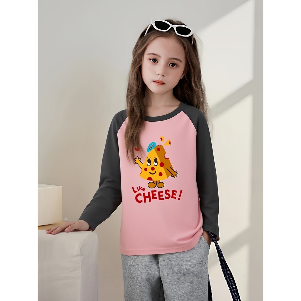 Marca versão coreana roupas infantis 2026 primavera crianças puro algodão impresso manga comprida camiseta menina camisa