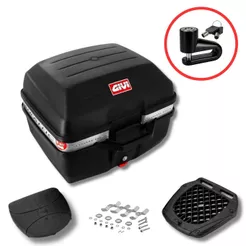 Baú para Moto Monolock Givi Traseiro Traffic E27M 27L com Base Universal + Brinde Trava Cadeado de Disco Pino 5,5mm Spec