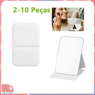 2-10 espelho de maquiagem portátil de couro branco, espelho de bolso de viagem 7*10,5cm, espelho de maquiagem para bolsa