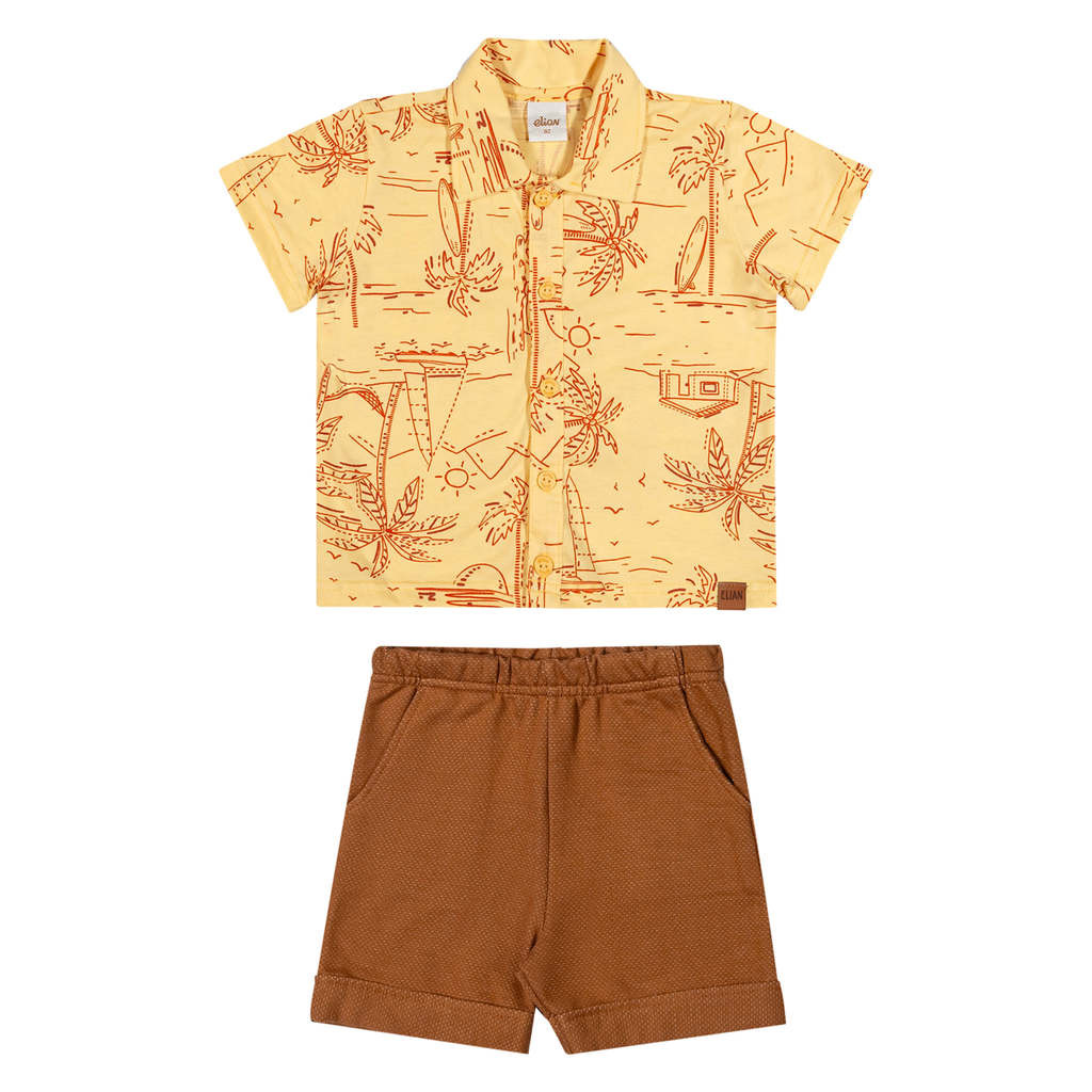 Conjunto Social Infantil Menino Tropical Elian Amarelo