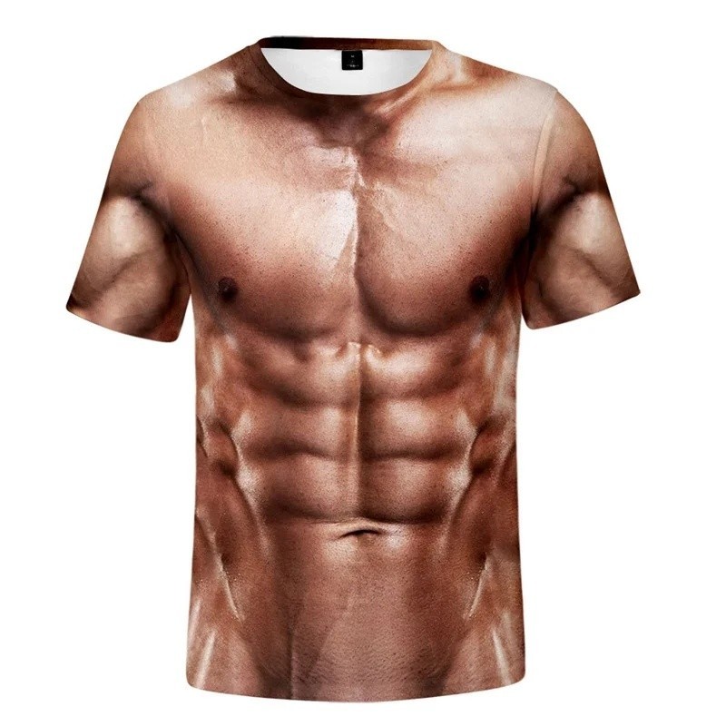 Camiseta masculina Abs impressão 3D de manga curta Fitness correndo esportes lazer solto de manga curta aplicação confor