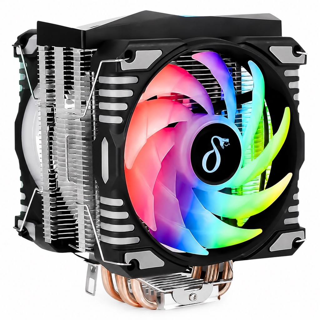 Air Cooler para Processador LED RGB Intel AMD Dual Fan Ventoinha 180W 4 Heat Pipes 120mm LGA1700 AM4 Aitek DELTA-C4218