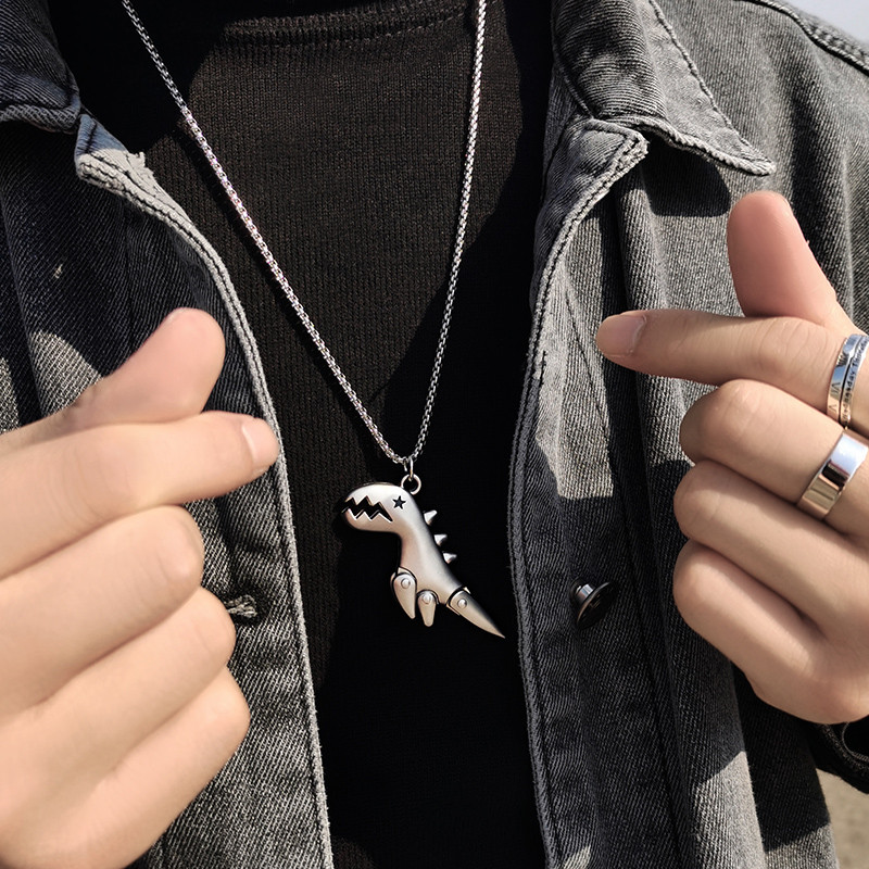 Colar de dinossauro masculino na moda criativo dos desenhos animados Design de moda rua Hip-Hop masculino versão coreana