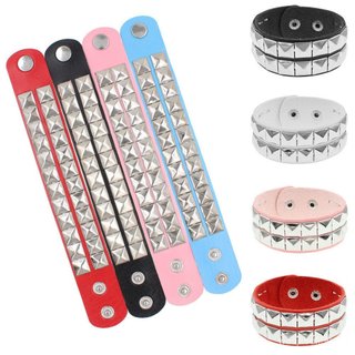 Pulseira de Couro PU com Dupla Fileira de Rebites Quadrados, Estilo Punk Fashion, Acessório Masculino para Festa, Presen