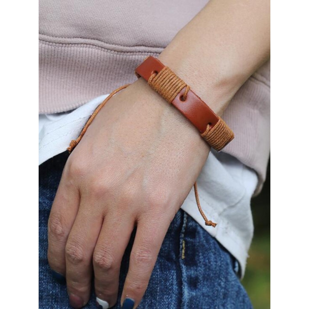 Vintage genuíno couro mão-tecido pulseira de couro genuíno banda mão corda das mulheres dos homens casal pulseira na mod