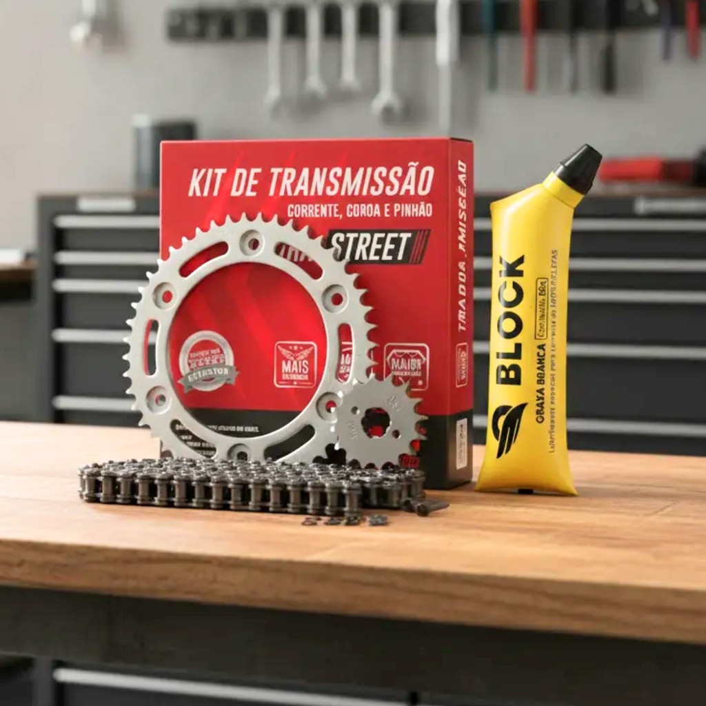 Kit Relação Transmissão completa tração Lander 250 Teneré 250 COM Retentor DID original + Graxa Corrente Block 80g