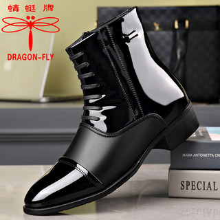 Libélula marca de couro genuíno Chelsea botas masculinas dedo do pé apontado sapatos de couro inverno velo quente sapato