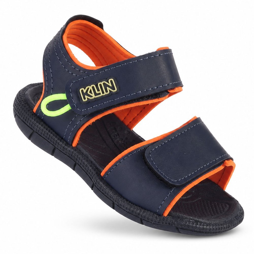 Papete Infantil Menino Klin Tic Tac Anatômica Leve Confortavel Escolar Azul Marinho com Laranja e Detalhe Neon — imagem 2 de 2