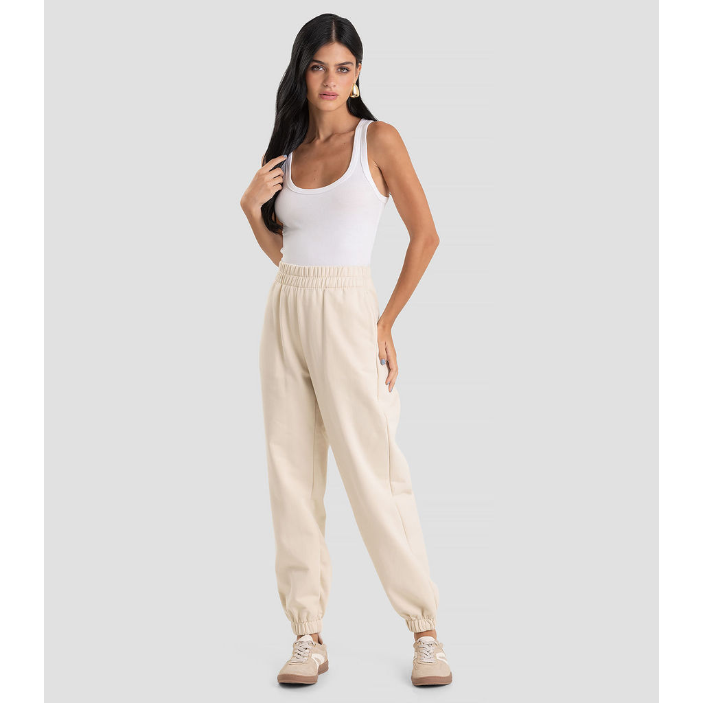 Calça Jogger Feminina em Moletom Penteado Dianna Bege
