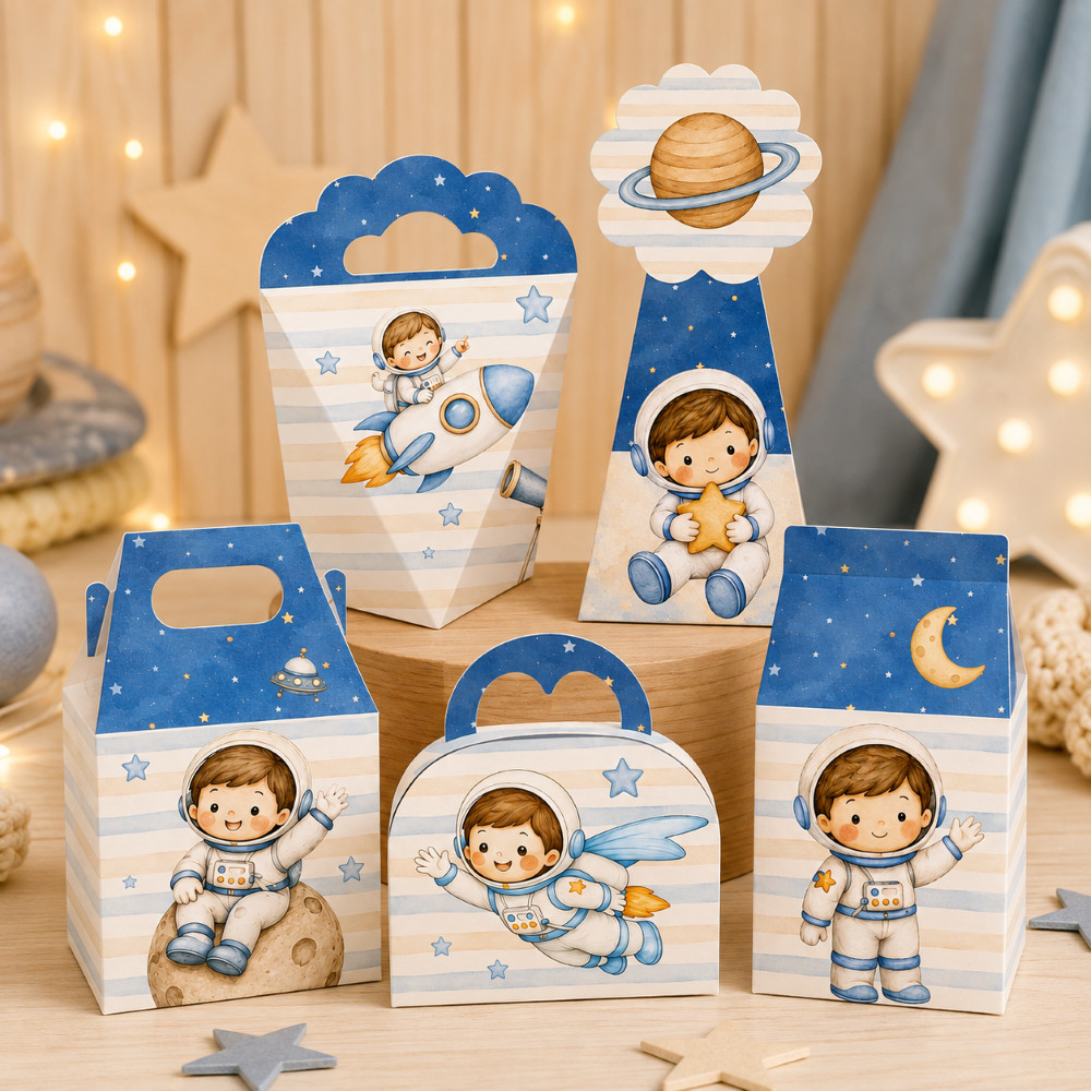 Caixinhas ASTRONAUTA MENINO 2 - Caixinhas para decoração e lembrancinha de aniversário