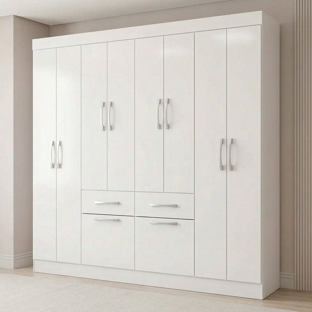 Guarda-Roupa Casal 8 Portas 2 Gavetas 2 Basculantes Rubi Yescasa Branco Branco
