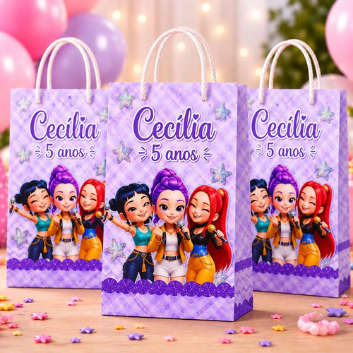 Sacolinhas Personalizada GUERREIRAS DO KPOP CUTE | Lembrancinhas de festas Aniversário | Sacolas Pegue e monte