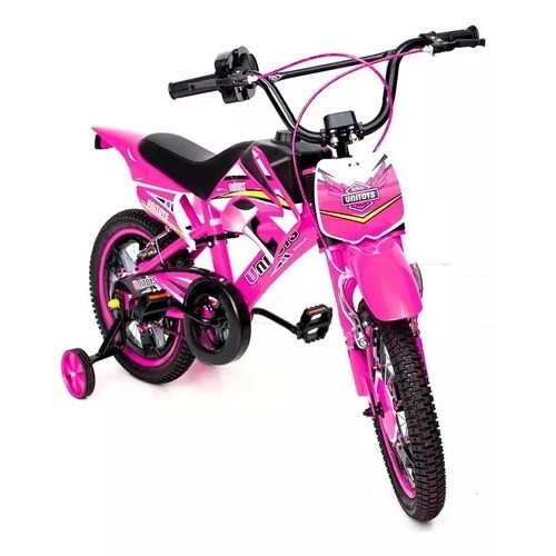 Bicicleta Infantil Moto Cross Aro 16 Rosa Com Barulho de Moto - Unitoys