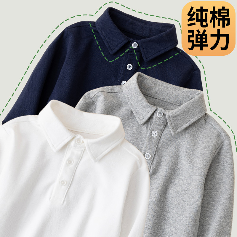 Crianças camisa polo branca puro algodão primavera outono meninos de manga comprida camiseta meninas camisa de fundo est