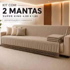 Kit 2 Mantas Super King Gigante 4 Metros x 1,80 Para Sofá Capa Protetora Luxuosa Cobertor Grande