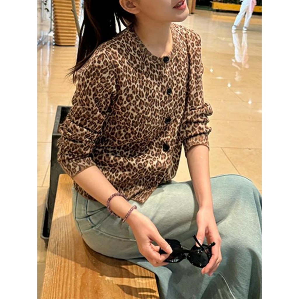 Americano Retro leopardo impressão camisa de manga comprida feminina primavera novo estilo moda quente menina estilo Des