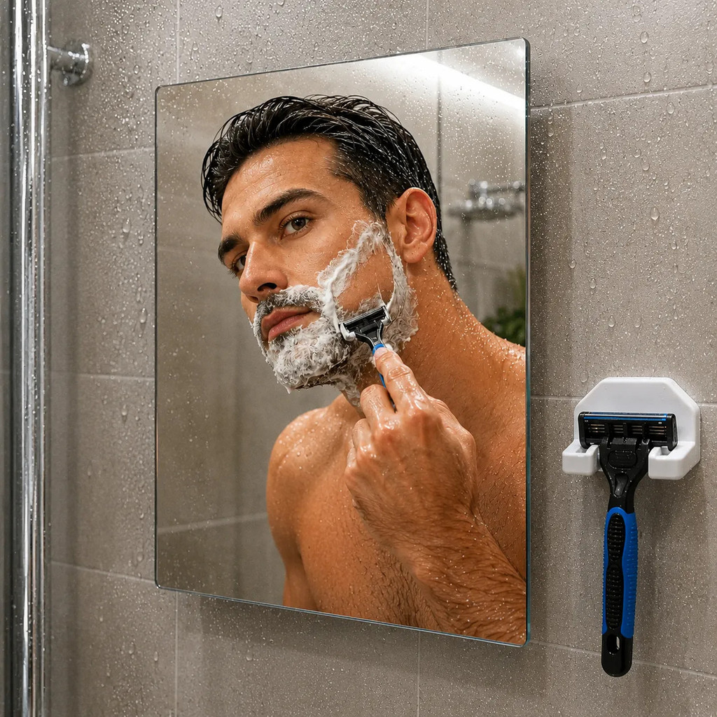 Espelho Para Fazer Barba No Banho Com Suporte De Gilette Sem Furo Fixação Duplaface