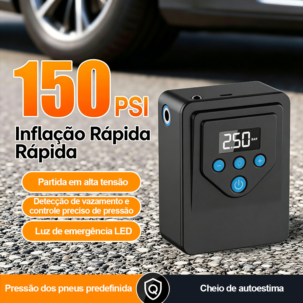 Bomba de Ar Portátil 4 em 1 Compressor Inflador Digital para Pneu Carro Moto Power Bank.loja