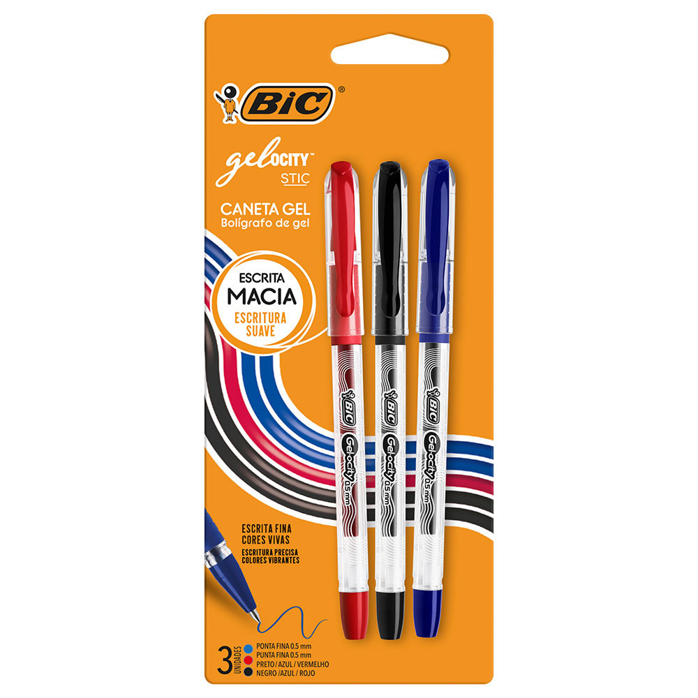 Caneta gel Gelocity Stic 0.5mm com 3 unidades Bic