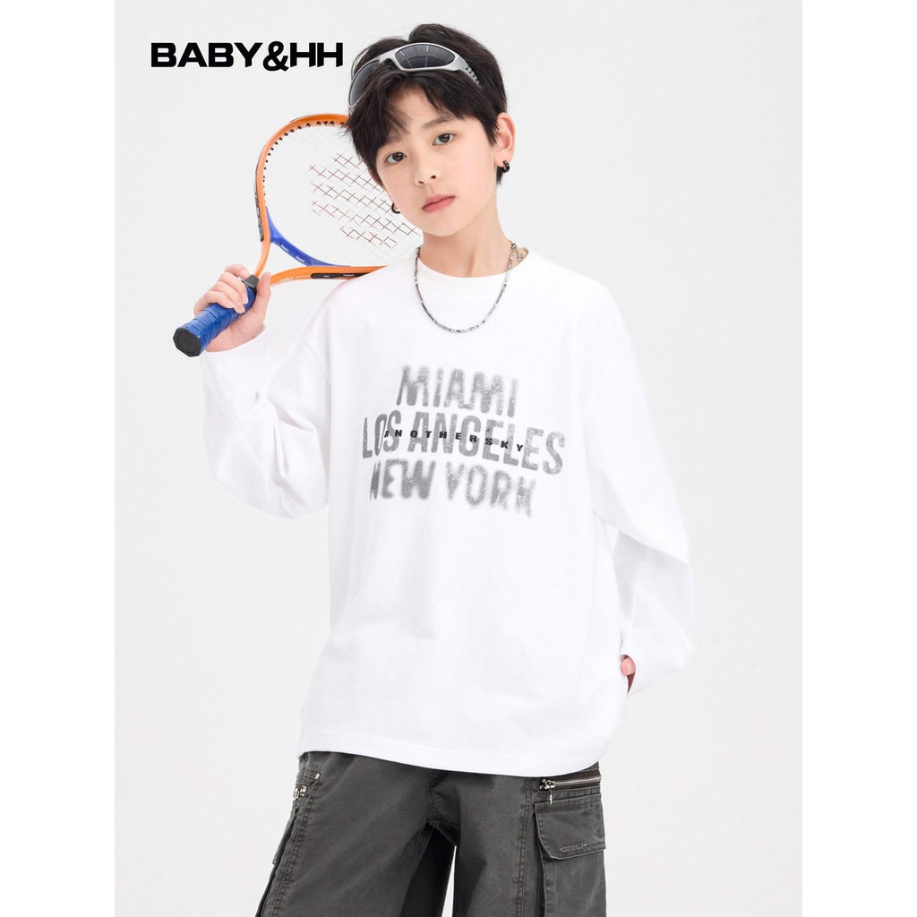 Meninos roupas de outono branco estilo coreano manga comprida esportes camiseta 2026 novo estilo crianças meninos primav