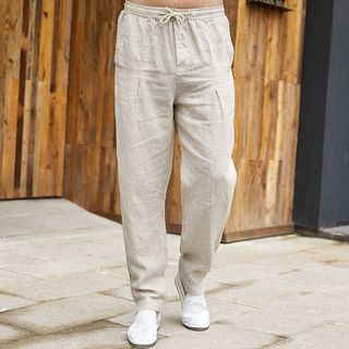 Calças de linho masculinas calças casuais verão fino solto rua Wear Harem calças bordadas High-End algodão linho calças 