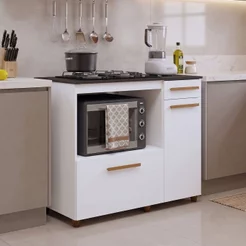 Balcão de Cozinha para Cooktop 2 Portas 1 Gaveta 1 Nicho para Forno Violeta Branco