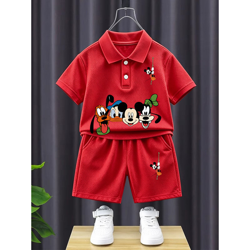 Crianças puro algodão lapela camiseta conjunto verão moda moda estilo ocidental camisa POLO Casual Shorts de manga curta