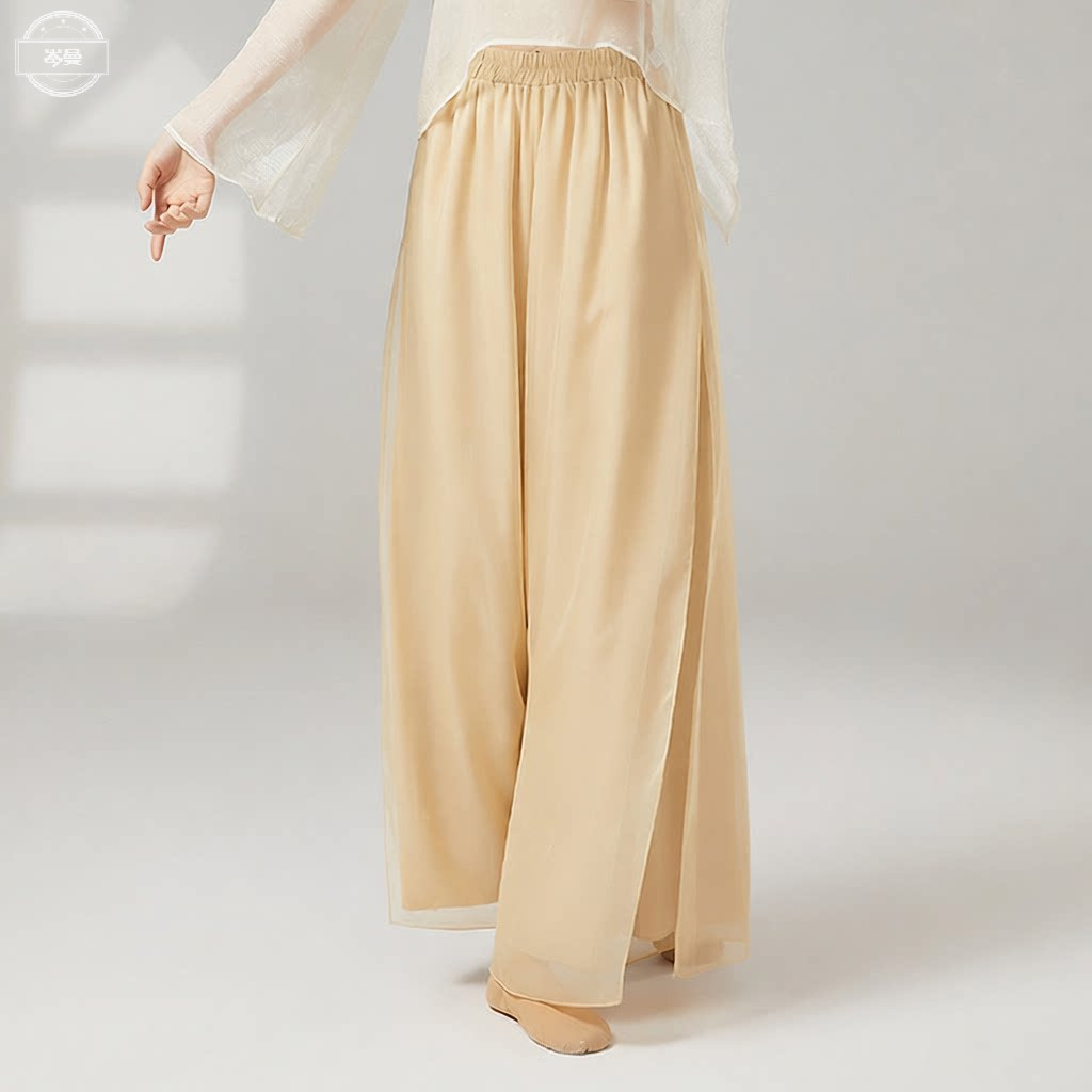 Calças de dança clássica femininas calças soltas de Chiffon estilo chinês roupas de prática divididas elegante fada calç